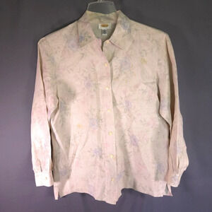 Vintage Talbots Button Down Shirt 100% Linen Long Sleeve Floral Natural‎ Size 10